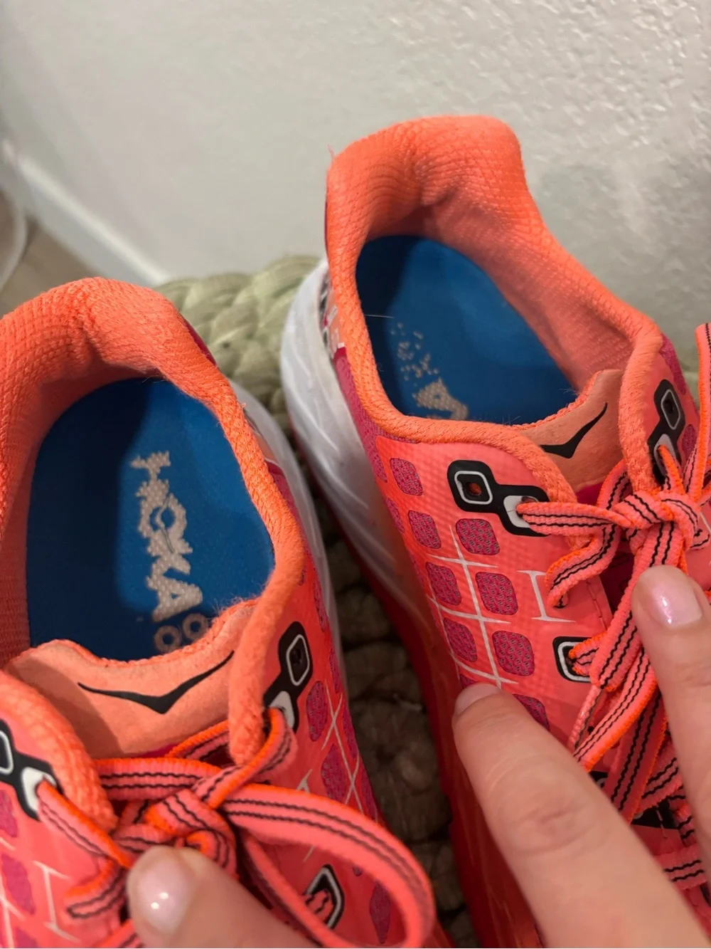 HOKA CLAYTON Teaberry Neon Coral Running Lace Up Tennis Shoes Size 8